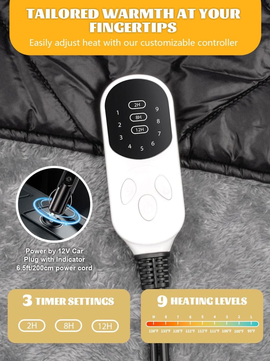 2 IN 1 Reversible Heated Car Blanket 57"x40" Heated Blanket 12V Electric Throw Temp Control Auto Off Portable Travel Blanket for Car Truck RV Van Vehicle Winter Outdoor Camping Road Trip Warmer thumbnail 4