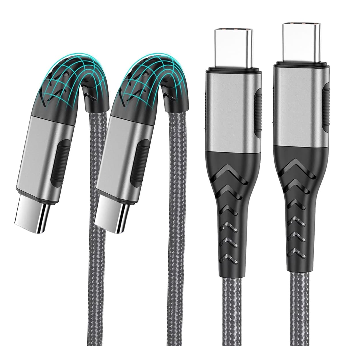 Durcord 2Pack 10ft USB C Charger Cable - 100W Fast Charging for Android/Phone/Pad, Type C to Type C Compatible with iPhone 17/16/15 Pro Plus Max Silver — image 1