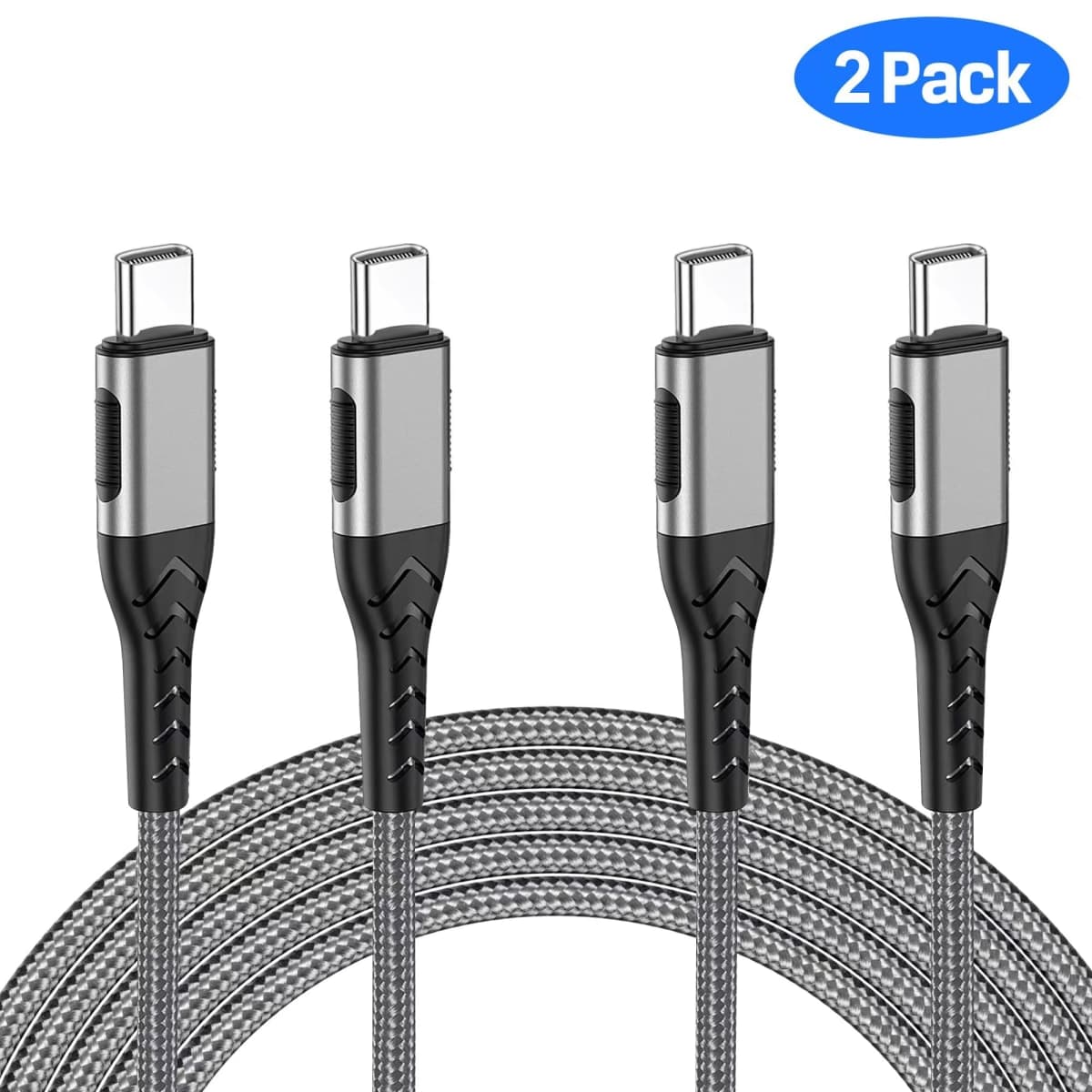 Durcord 2Pack 10ft USB C Charger Cable - 100W Fast Charging for Android/Phone/Pad, Type C to Type C Compatible with iPhone 17/16/15 Pro Plus Max Silver thumbnail 2