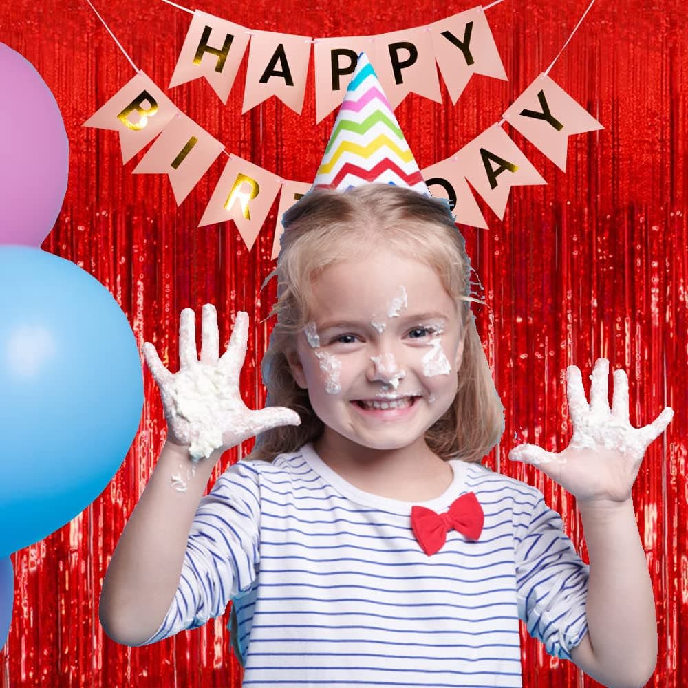 2 Pack Foil Curtain Backdrop Red Metallic Tinsel Foil Fringe Curtains Photo Booth Props for Birthday Wedding Engagement Baby Shower Bachelorette Christmas Holiday Celebration Party Decorations thumbnail 2
