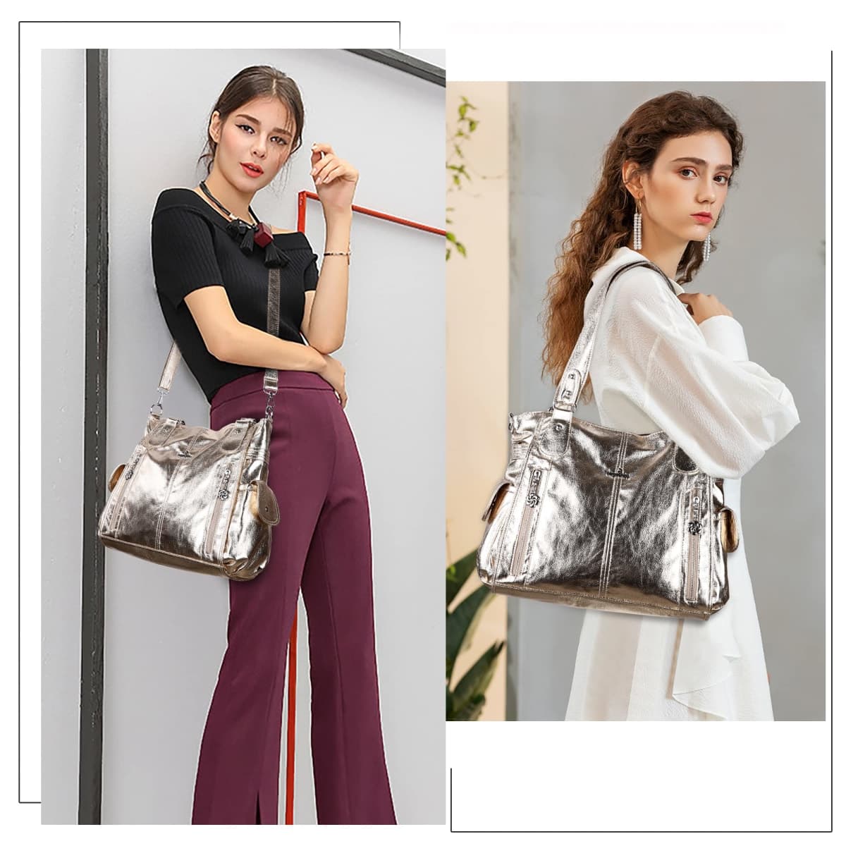 Handbags for Womens Top-Handle Hobo Purse Roomy Casual Shoulder Bagn PU Tote Satchel Purse for Womens, 1gold, X-Large thumbnail 2