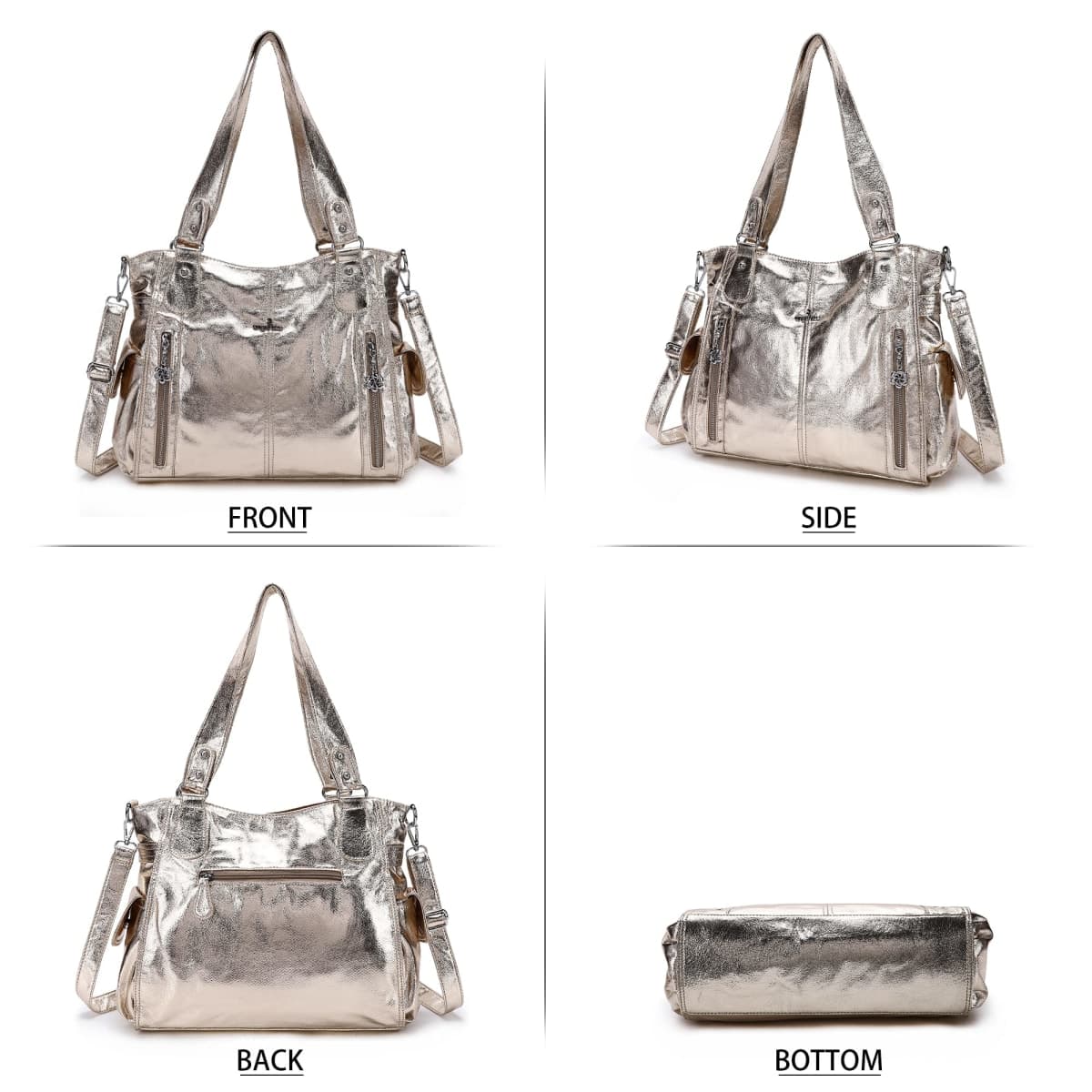 Handbags for Womens Top-Handle Hobo Purse Roomy Casual Shoulder Bagn PU Tote Satchel Purse for Womens, 1gold, X-Large thumbnail 4