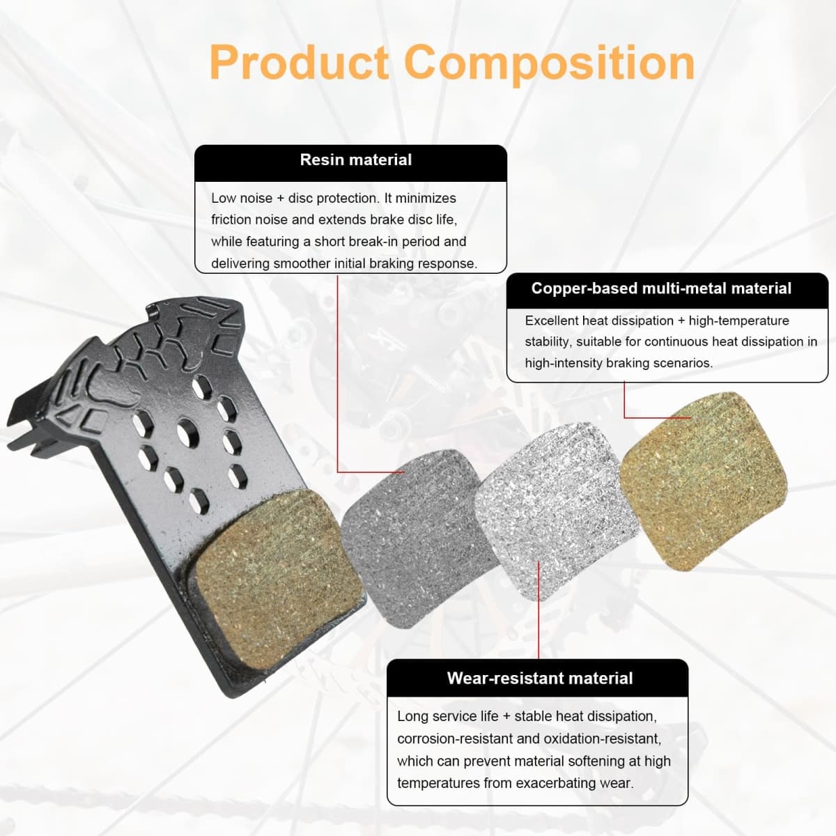 Chooee L05A-RF Disc Brake Pads,Cooling Fin Bike Brake Pads for Shimano L02A L03A L04A,2 Pair Polymetallic Bicycle Brake Pads for Shimano XTR XT SLX DEORE Brake Pad thumbnail 4
