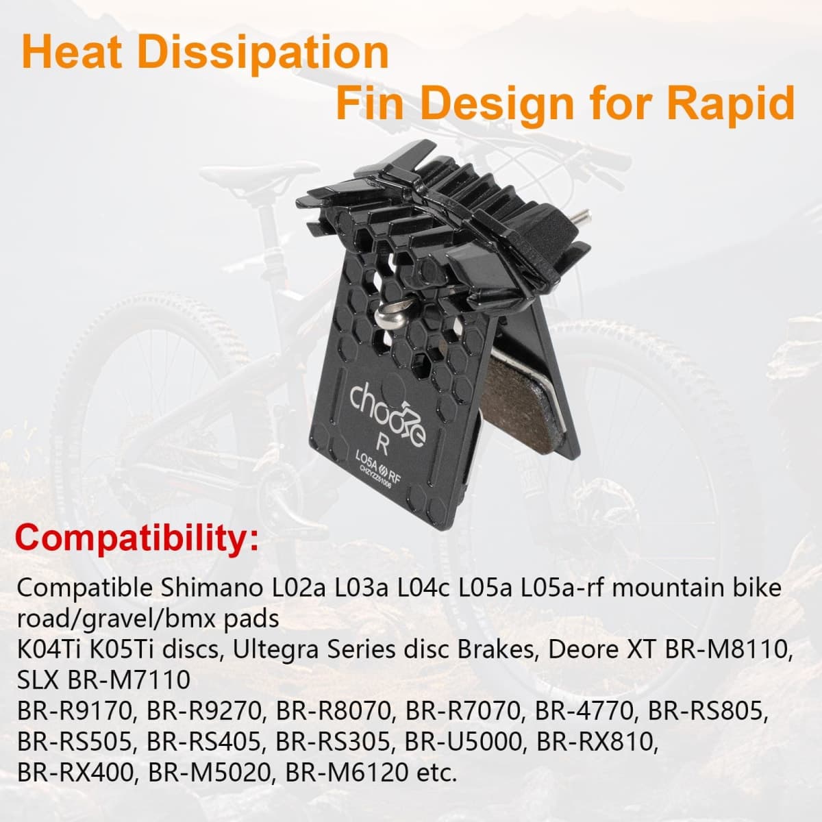 Chooee L05A-RF Disc Brake Pads,Cooling Fin Bike Brake Pads for Shimano L02A L03A L04A,2 Pair Polymetallic Bicycle Brake Pads for Shimano XTR XT SLX DEORE Brake Pad thumbnail 5