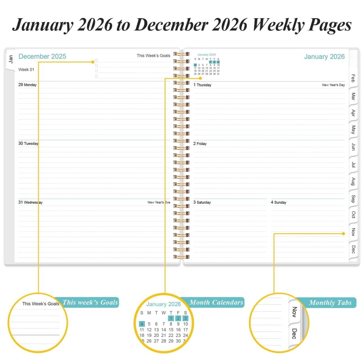 2024 Planner - A4 Weekly & Monthly Planner to Achieve Goals & Increase Productivity, January 2024 - December 2024, 8.5" x 11", Rose Leaf thumbnail 3