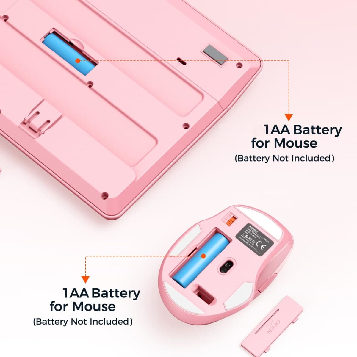 MEETION Wireless Keyboard and Mouse, Computer Keyboard Mouse, 3 DPI Adjustable USB A and USB C Adapter Full-Sized Cordless Keyboard and Mouse, Wrist Rest for PC/Computer/Laptop/Windows/Mac, Pink thumbnail 5