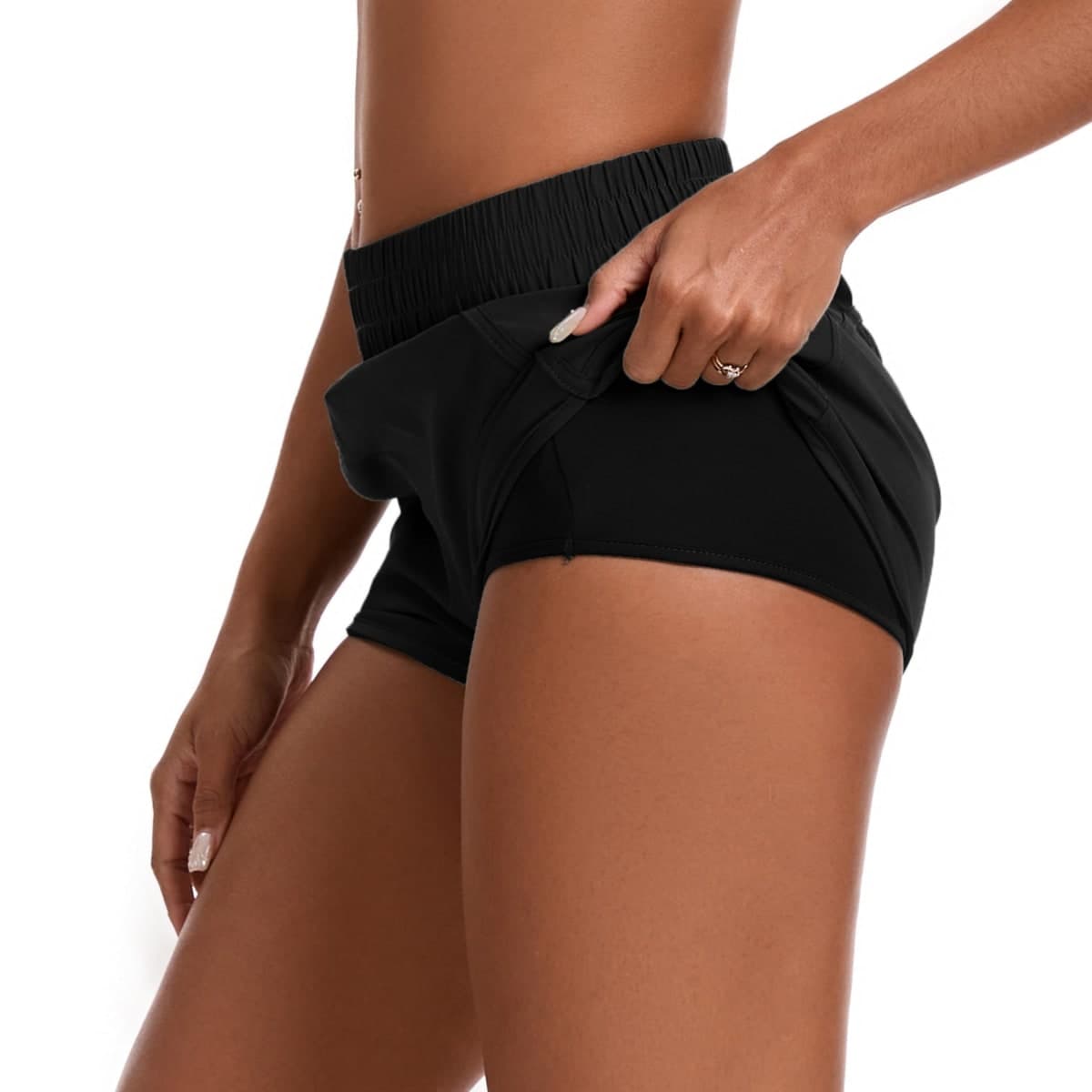 ZKIEYS Womens Running Shorts Elastic High Waisted Shorts Quick Dry Athletic Shorts Pants Black thumbnail 4
