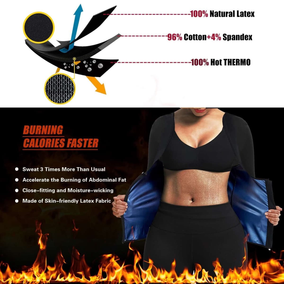 REMEBSWEAT Sauna Suit Shirt For Women Weight Loss Waist Trainer Sweat Vest Workout Fajas Long Sleeve thumbnail 2