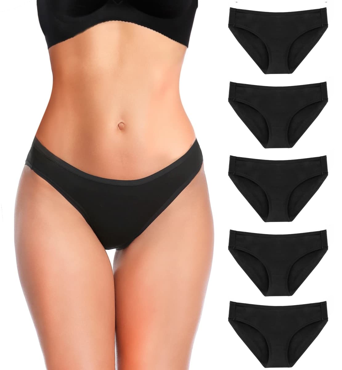 YADIFEN Womens Underwear Women's Cotton Knickers Multipack Low Rise Waisted Stretchy Breathable Panties Full Bikini Briefs Ladies Black Knickers for Women Multipacks Hipster Pants 5PACK M — image 1