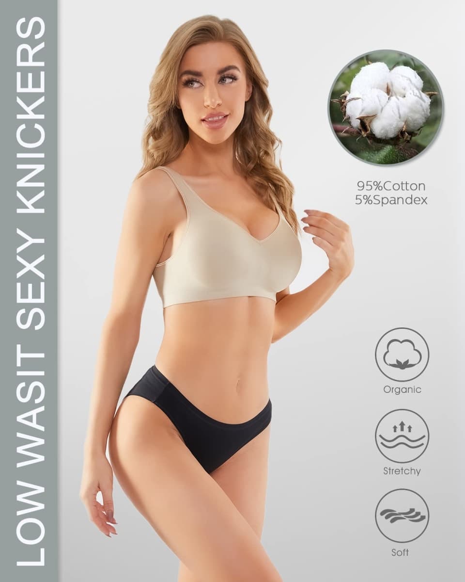 YADIFEN Womens Underwear Women's Cotton Knickers Multipack Low Rise Waisted Stretchy Breathable Panties Full Bikini Briefs Ladies Black Knickers for Women Multipacks Hipster Pants 5PACK M thumbnail 2