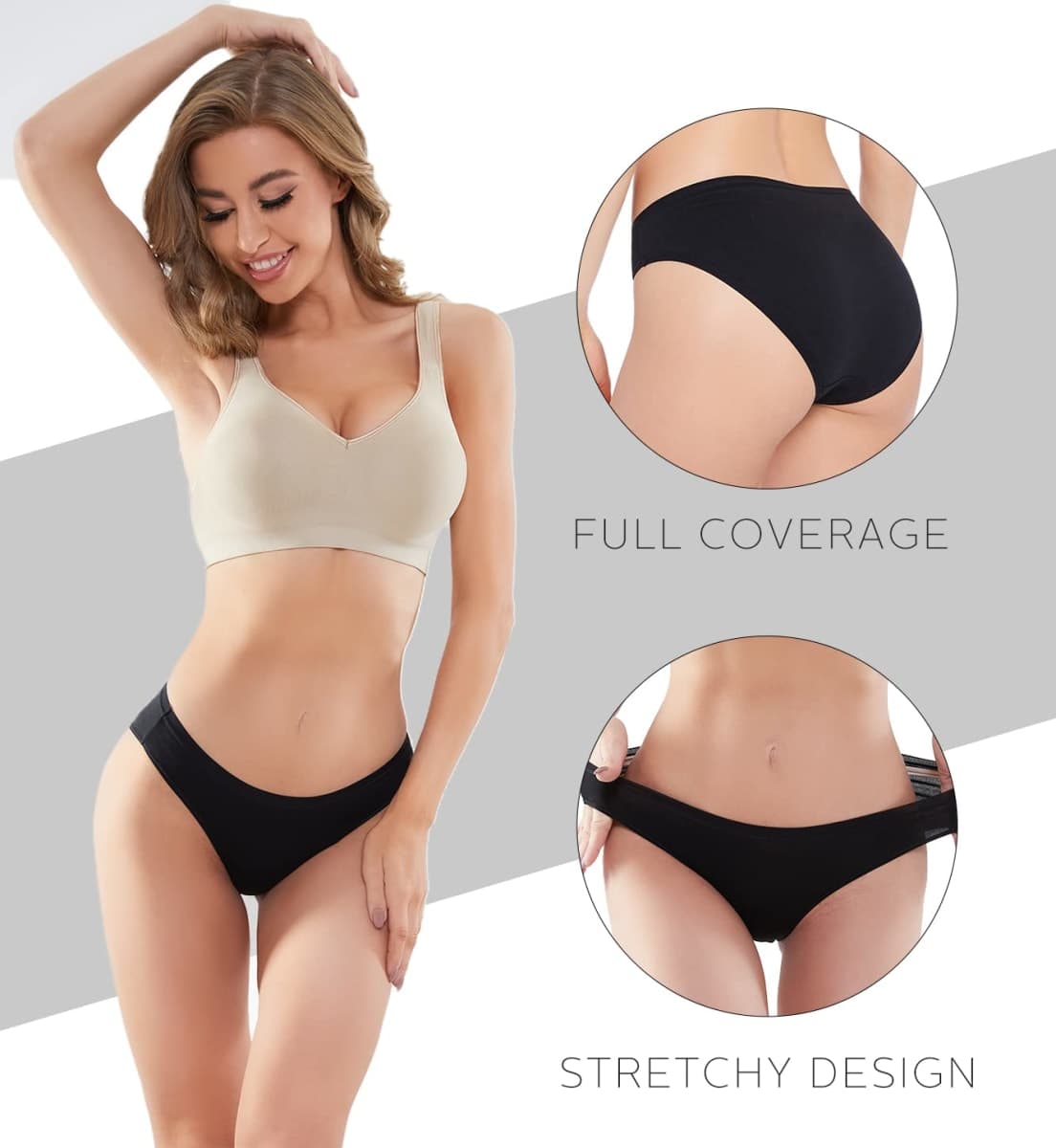 YADIFEN Womens Underwear Women's Cotton Knickers Multipack Low Rise Waisted Stretchy Breathable Panties Full Bikini Briefs Ladies Black Knickers for Women Multipacks Hipster Pants 5PACK M thumbnail 3