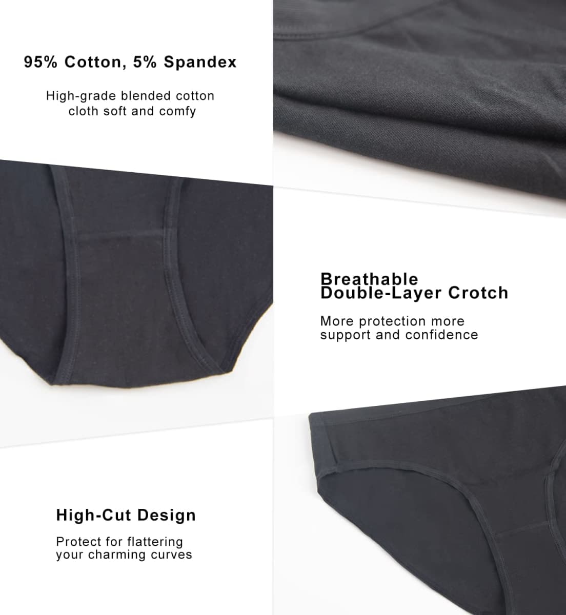 YADIFEN Womens Underwear Women's Cotton Knickers Multipack Low Rise Waisted Stretchy Breathable Panties Full Bikini Briefs Ladies Black Knickers for Women Multipacks Hipster Pants 5PACK M thumbnail 5