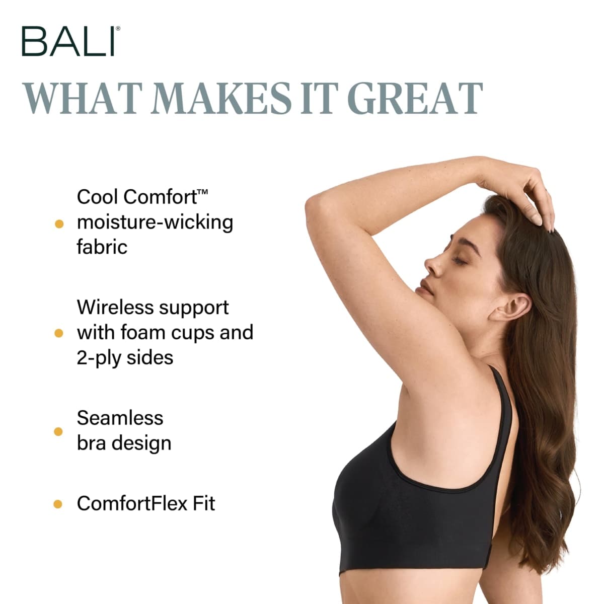 Bali Women's Comfort Revolution Shaping Wirefree Bra, Black, Medium thumbnail 2