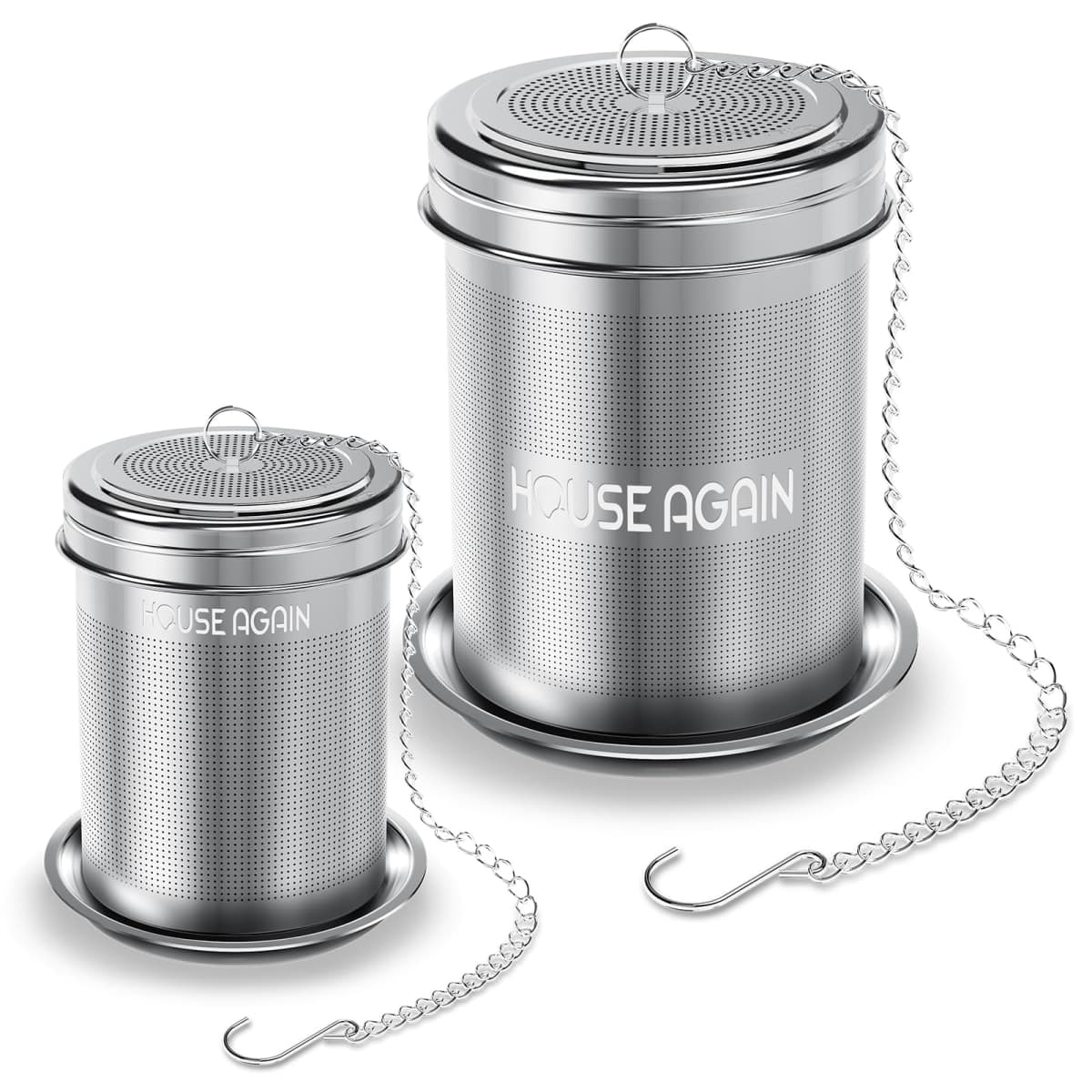 HOUSE AGAIN Tea Infuser (2 Pack, Large + Small), Extra Fine Mesh Strainers for Loose Tea, 18/8 Stainless Steel Strainer with Extended Chain Hook, Steeper — image 1