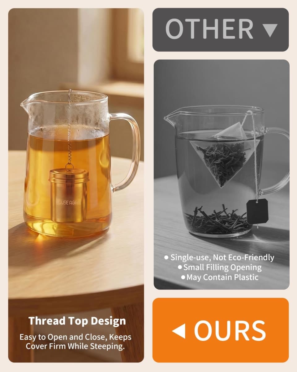 HOUSE AGAIN Tea Infuser (2 Pack, Large + Small), Extra Fine Mesh Strainers for Loose Tea, 18/8 Stainless Steel Strainer with Extended Chain Hook, Steeper thumbnail 3