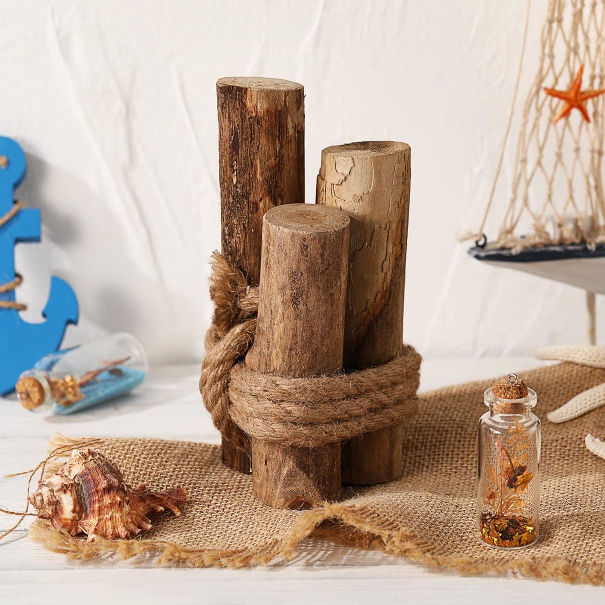 Threehoney 3 Pcs Summer Driftwood Decor Rustic Table Sign Beach Driftwood Piling Farmhouse Coastal Nautical Centerpieces for Tables Coastal Decor for Kitchen Bedroom Dining Room Decoration House thumbnail 4