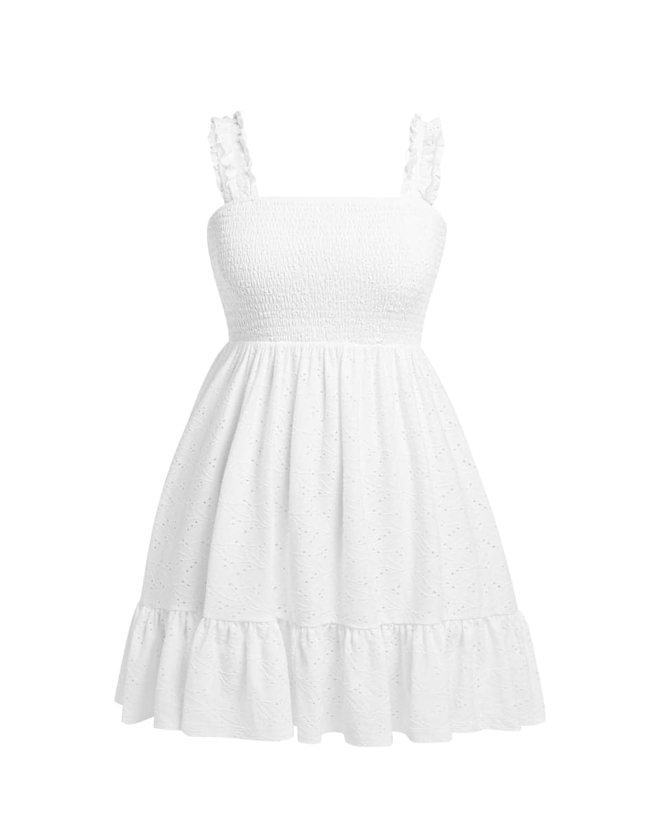 Talisea Women’s Plus Size Summer Dresses - Casual Eyelet Square Neck Sleeveless Smocked Ruffle A-Line Cute Short Sundress, White, 16 Plus thumbnail 5
