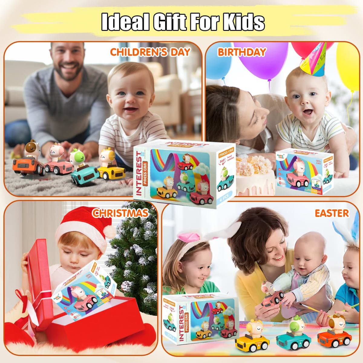 SUPVIB Press to Go Friction Inertia Car, Animal Toddler Toy Cars 1-3, Infant 6-9-12-18 Month Play Figure Vehicle Set, 1st Birthday Gift for 1-2 Year Old Boy Girl thumbnail 2