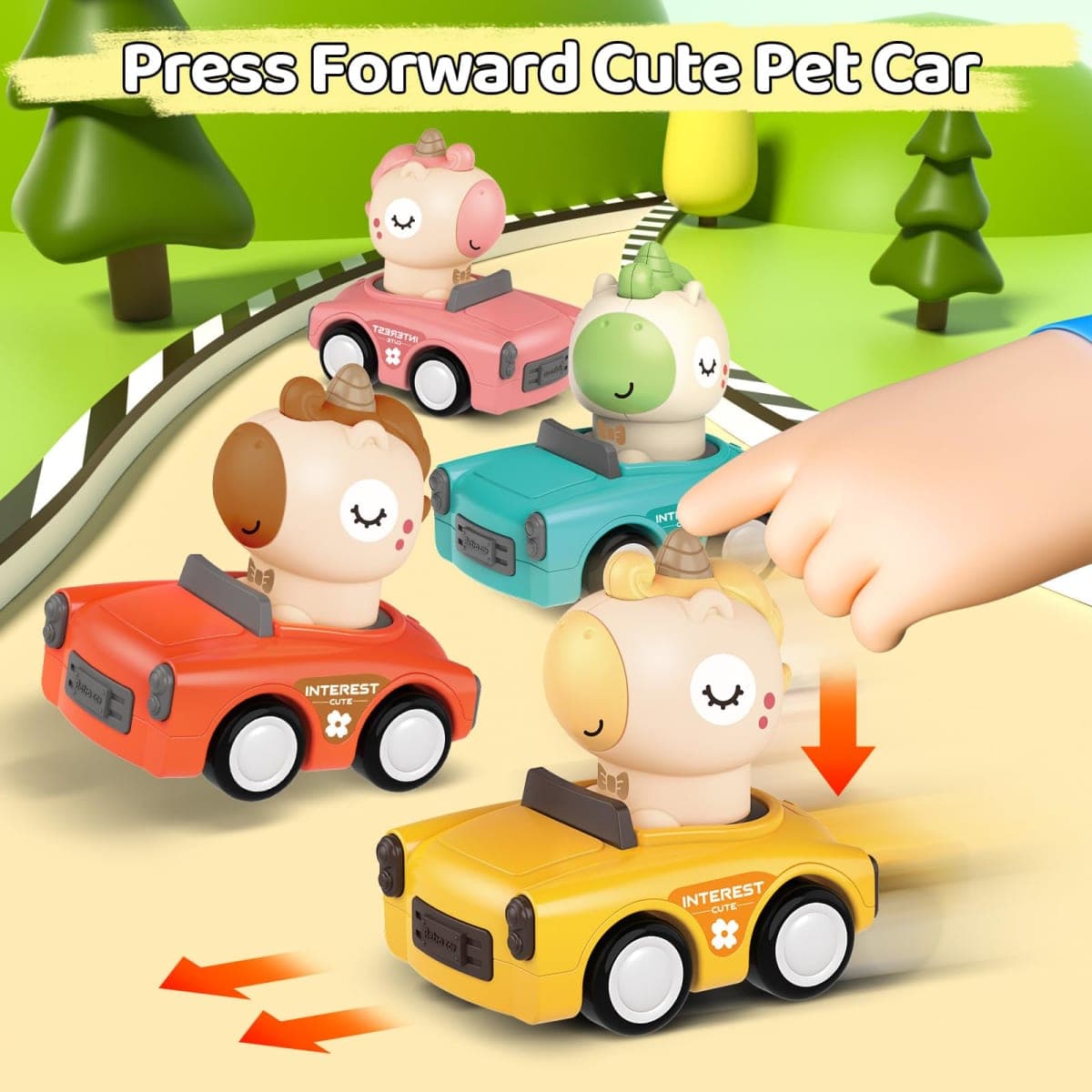 SUPVIB Press to Go Friction Inertia Car, Animal Toddler Toy Cars 1-3, Infant 6-9-12-18 Month Play Figure Vehicle Set, 1st Birthday Gift for 1-2 Year Old Boy Girl thumbnail 4