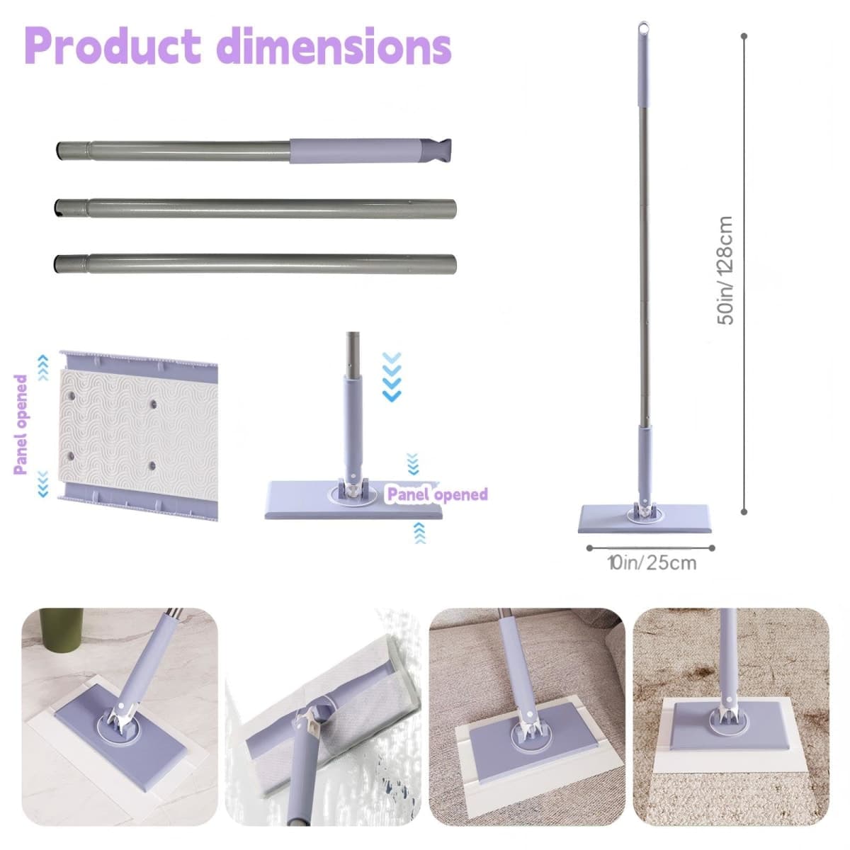 Snap Grip Mini Mop,Cloth Changing Mini Mop,No-Touch Lnstant Lnstallation Removal Wipes,Compatible with Swiffer Pads,360 Degree Rotating for Whole House Cleaning Essentials(50 inches+Cloth *10). thumbnail 2