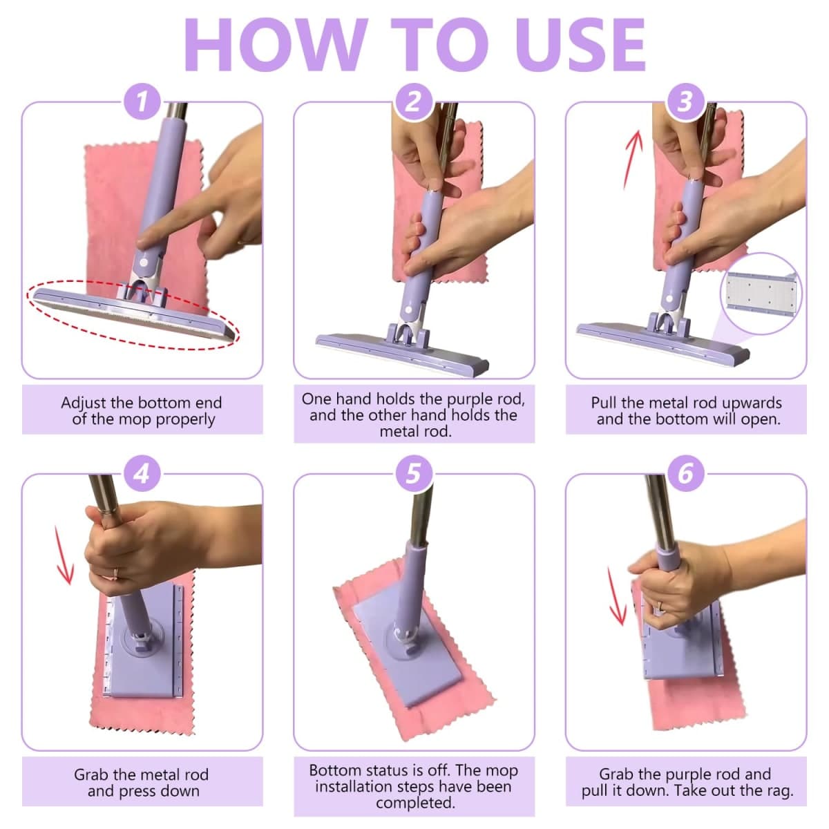 Snap Grip Mini Mop,Cloth Changing Mini Mop,No-Touch Lnstant Lnstallation Removal Wipes,Compatible with Swiffer Pads,360 Degree Rotating for Whole House Cleaning Essentials(50 inches+Cloth *10). thumbnail 4