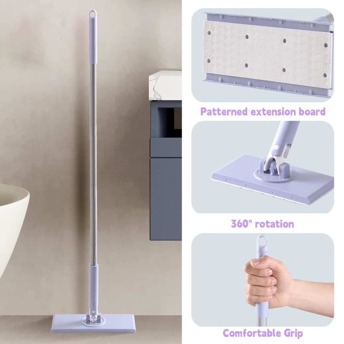 Snap Grip Mini Mop,Cloth Changing Mini Mop,No-Touch Lnstant Lnstallation Removal Wipes,Compatible with Swiffer Pads,360 Degree Rotating for Whole House Cleaning Essentials(50 inches+Cloth *10). thumbnail 5