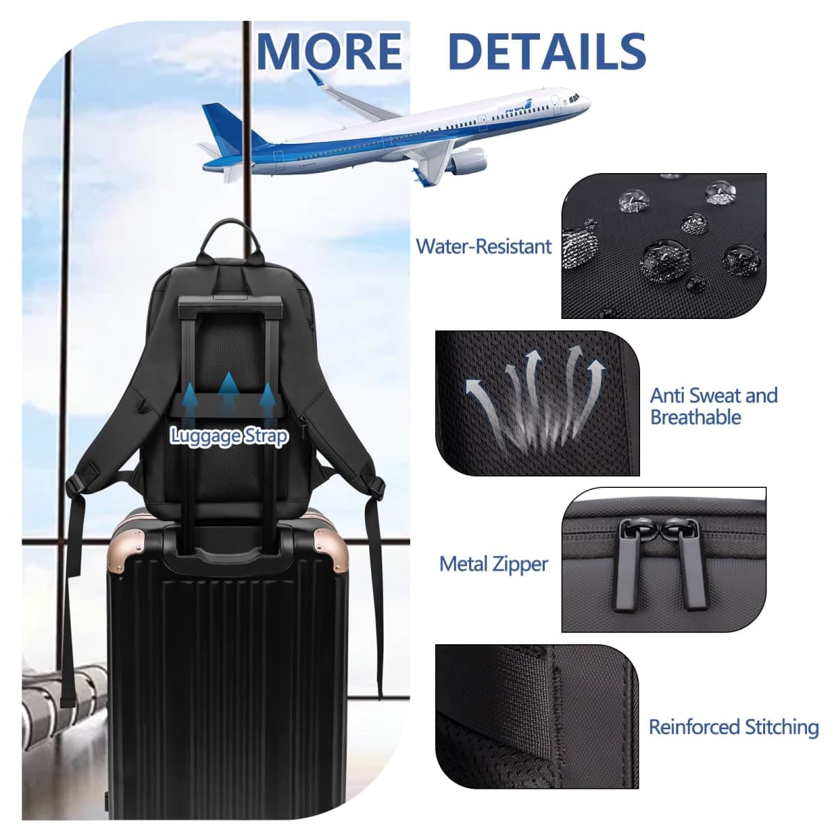 Lixiin Business Backpack for Men Anti-Theft Water Resistant Commute Laptop Backpack for Daily Work, Black, 15.6", Classic thumbnail 5