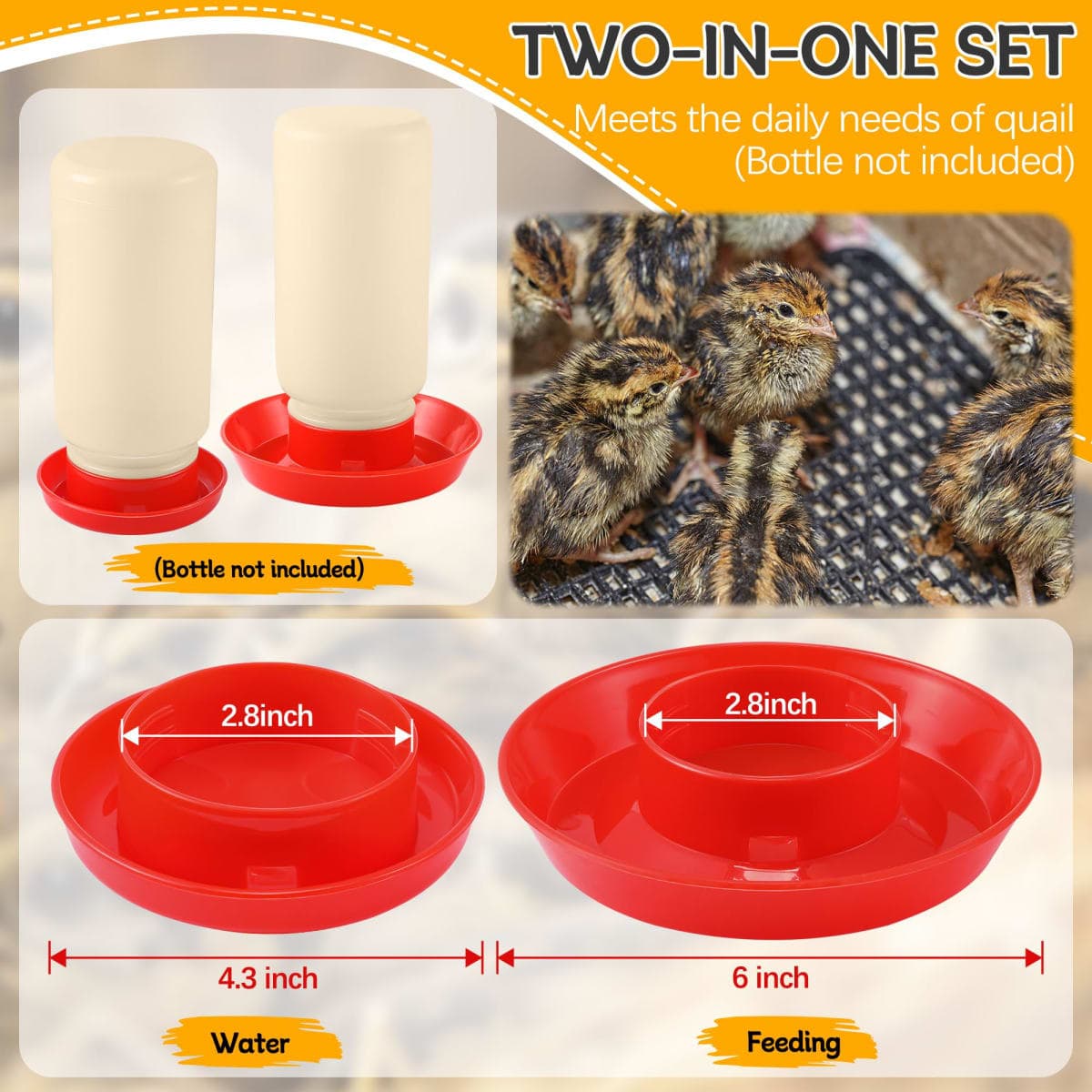 Enhon 2 Sizes Quail Waterer Base, Quail & Chick No Drown Water Base, Safety Waterer and Feeder, Compatible with Bottles with A 2.5inch Outer Diameter and Threaded Neck for Brooding Chicks thumbnail 2