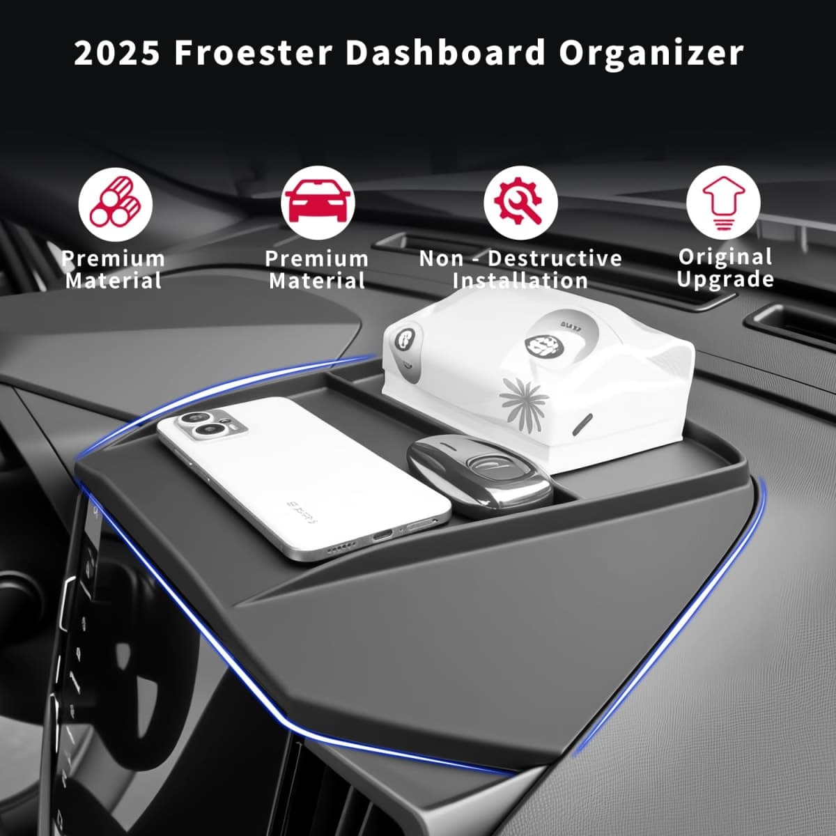 Treesiche Dashboard Panel Organizer fits for 2025 2026 Forester ＆ Outback ＆ Croosterk Accessories Center Console Organizer Anti-Slip Anti-Dust Waterproof Mats Silicone Black thumbnail 2