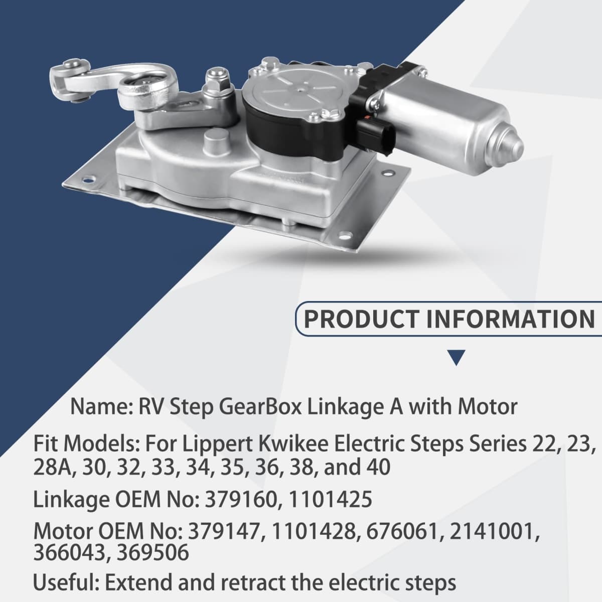 379160 RV Gear Box Linkage A with 676061 Entry Step Gear Motor, fit for Lippert Kwikee Electric Steps Series 22 23 28A 30 32 33 34 35 36 38 40, Replace# 1101425 1101428 379147 366043 214-1001 369506 thumbnail 3