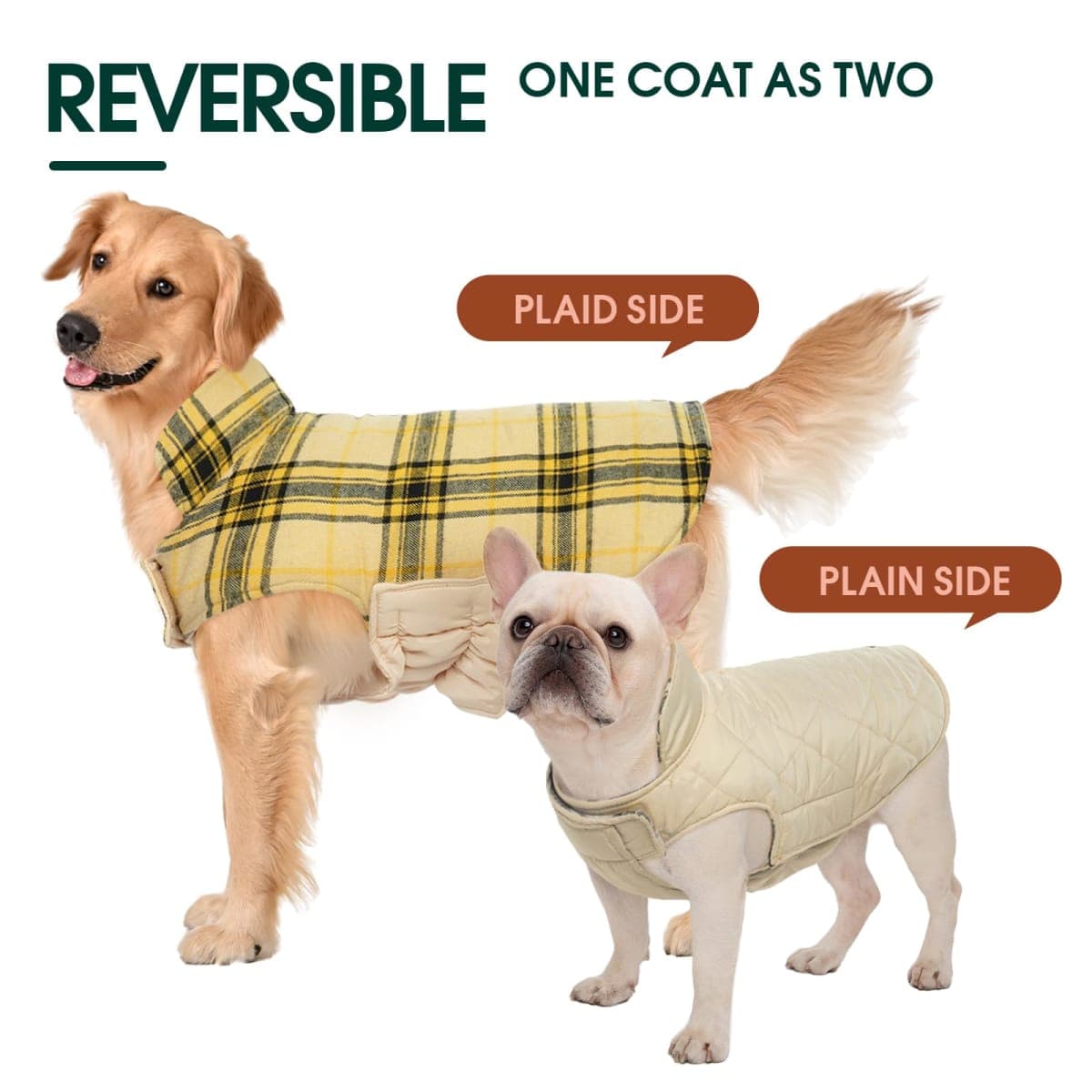 Kuoser Waterproof Dog Coat, Reversible Dog Jacket for Large Dogs, Adjustable Durable Doggie Winter Coat for Groowing Puppies Warm Puppy Cold Weather Apparel, Yellow L thumbnail 4