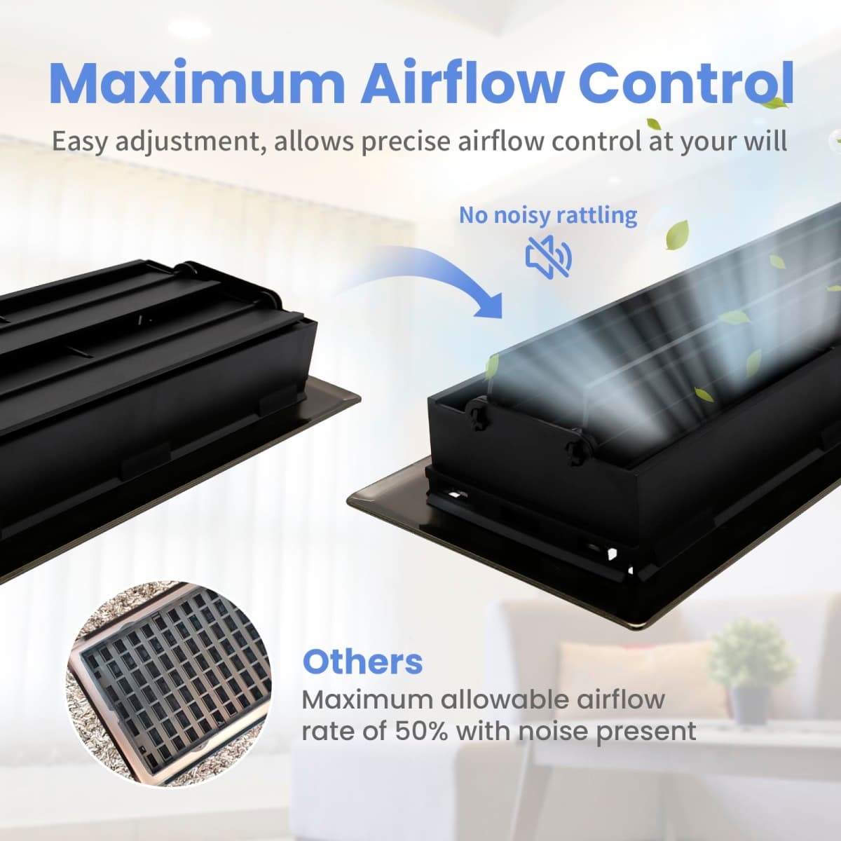 Howeall 4x10 Inches Heavy Duty Walkable Floor Register - Easy Adjust Air Supply Lever Decorative Floor Vent Covers - Savannah Design Vent Covers for Home - Matte Black thumbnail 4