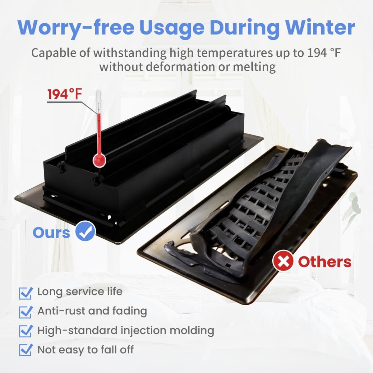 Howeall 4x10 Inches Heavy Duty Walkable Floor Register - Easy Adjust Air Supply Lever Decorative Floor Vent Covers - Savannah Design Vent Covers for Home - Matte Black thumbnail 5