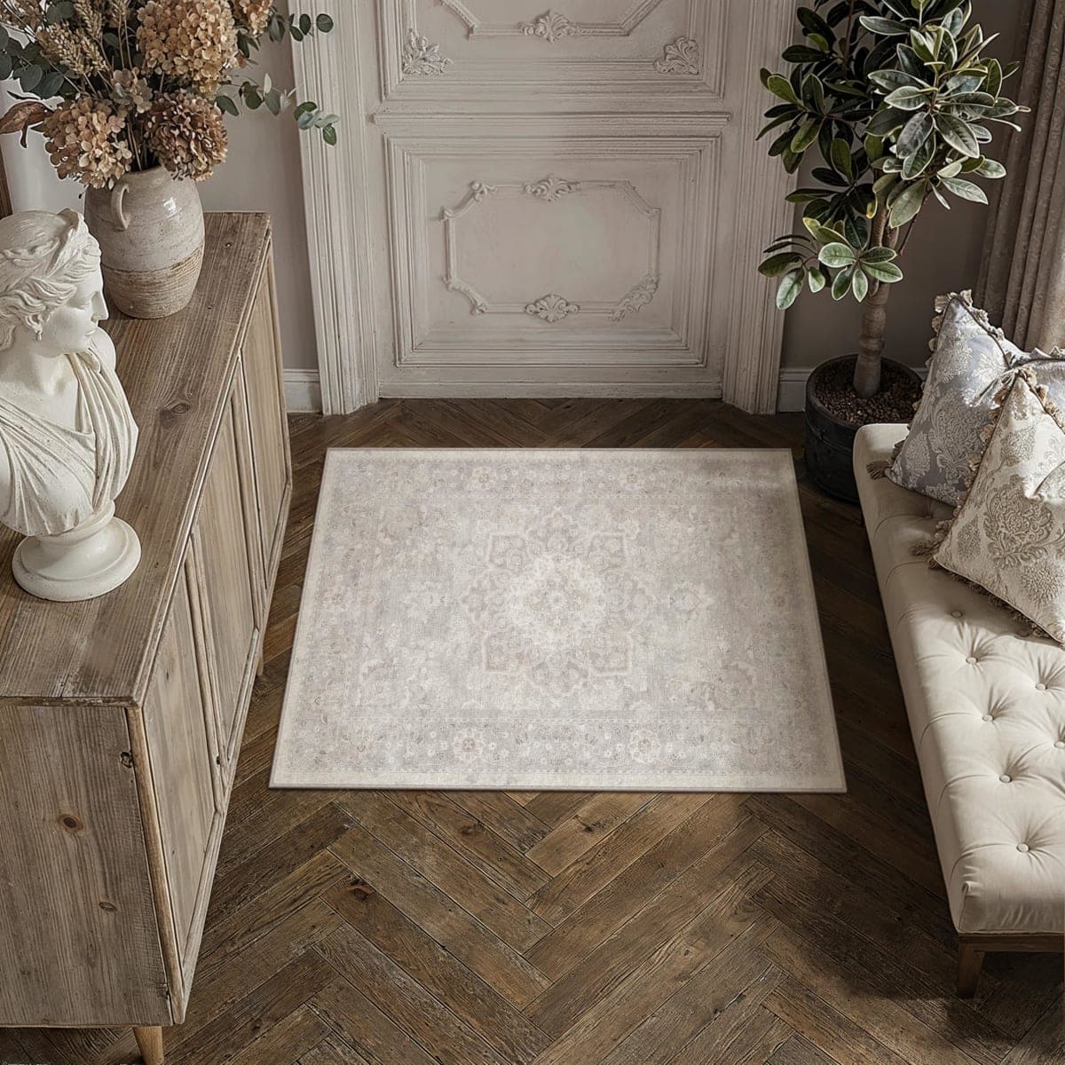 PureCozy Gray 2x3 Entryway Area Rug Washable Vintage Door Mat Non Slip Low Pile Carpet Indoor Soft Retro Mat Oriental Medallion Grey Accent Throw Rug for Bathroom Office Bedroom Living Room thumbnail 2