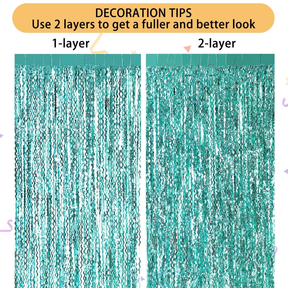 3 Pack Teal Aqua Blue Wave Foil Curtains - 3.3 ft x 6.6 ft Tinsel Metallic Streamers for Photo Booth Birthday Wedding Girl Princess Bachelorette Euphoria Theme Party Decorations thumbnail 5