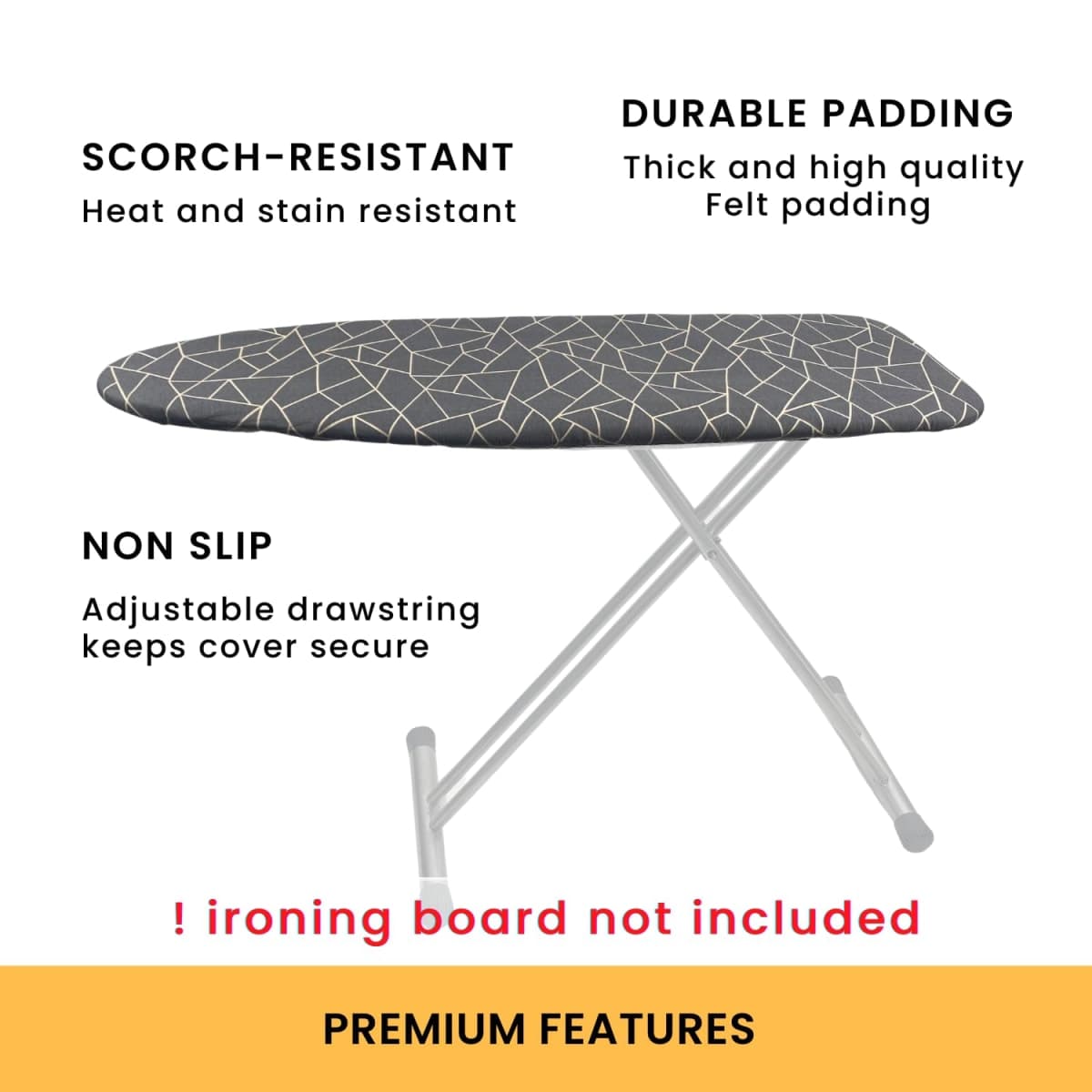 Ironing Board Cover and Pad Standard Size 15x54 inch Extra Heavy Duty Thick Padding, Heat Reflective, Non Stick Scorch and Stain Resistant (Geometric Grey, 15" x 54") thumbnail 2
