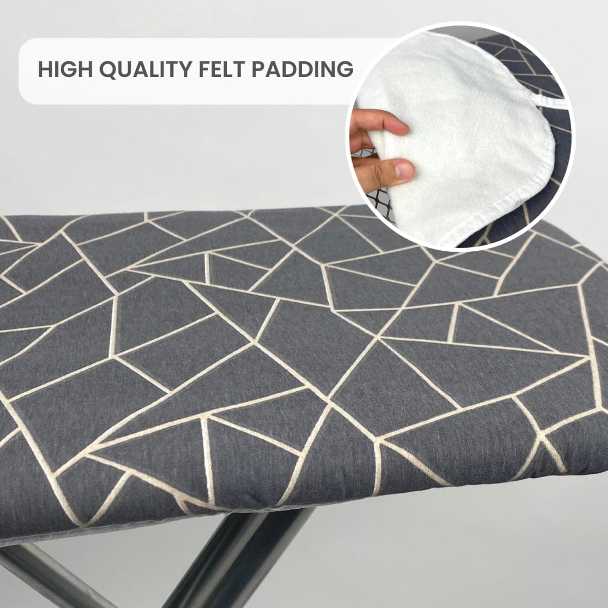Ironing Board Cover and Pad Standard Size 15x54 inch Extra Heavy Duty Thick Padding, Heat Reflective, Non Stick Scorch and Stain Resistant (Geometric Grey, 15" x 54") thumbnail 3