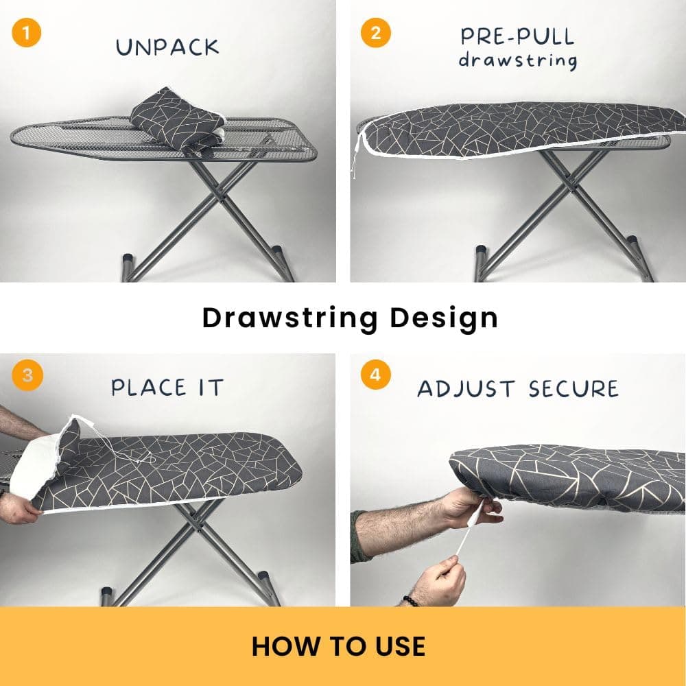 Ironing Board Cover and Pad Standard Size 15x54 inch Extra Heavy Duty Thick Padding, Heat Reflective, Non Stick Scorch and Stain Resistant (Geometric Grey, 15" x 54") thumbnail 4