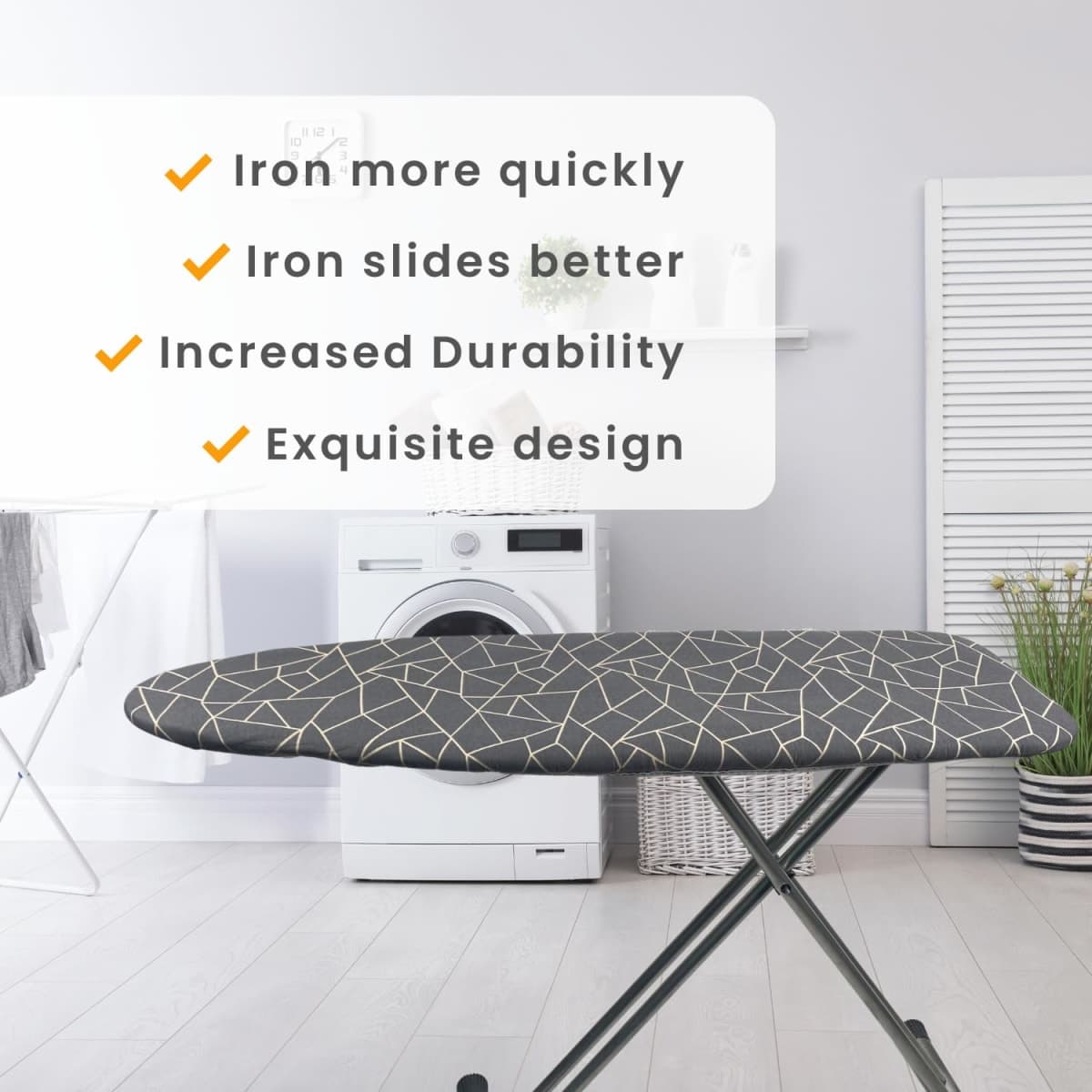 Ironing Board Cover and Pad Standard Size 15x54 inch Extra Heavy Duty Thick Padding, Heat Reflective, Non Stick Scorch and Stain Resistant (Geometric Grey, 15" x 54") thumbnail 5