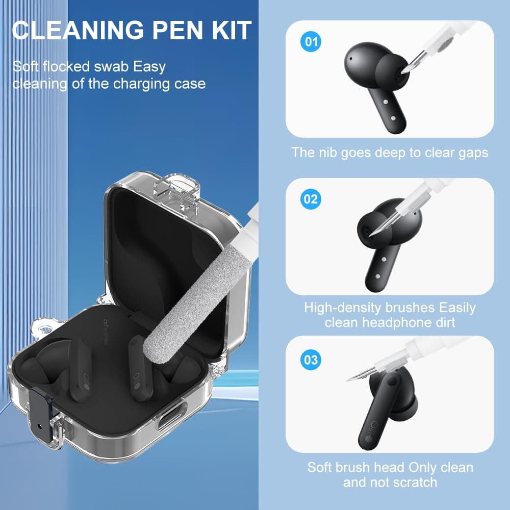 for CMF BudsPro2/CMF Buds2Plus /CMF Buds2 Case Cover, ，Transparent TPU Protective Case，General for CMF BudsPro2/CMF Buds2Plus /CMF Buds2, Cover with Cleaner Kit and with Carabiner thumbnail 4