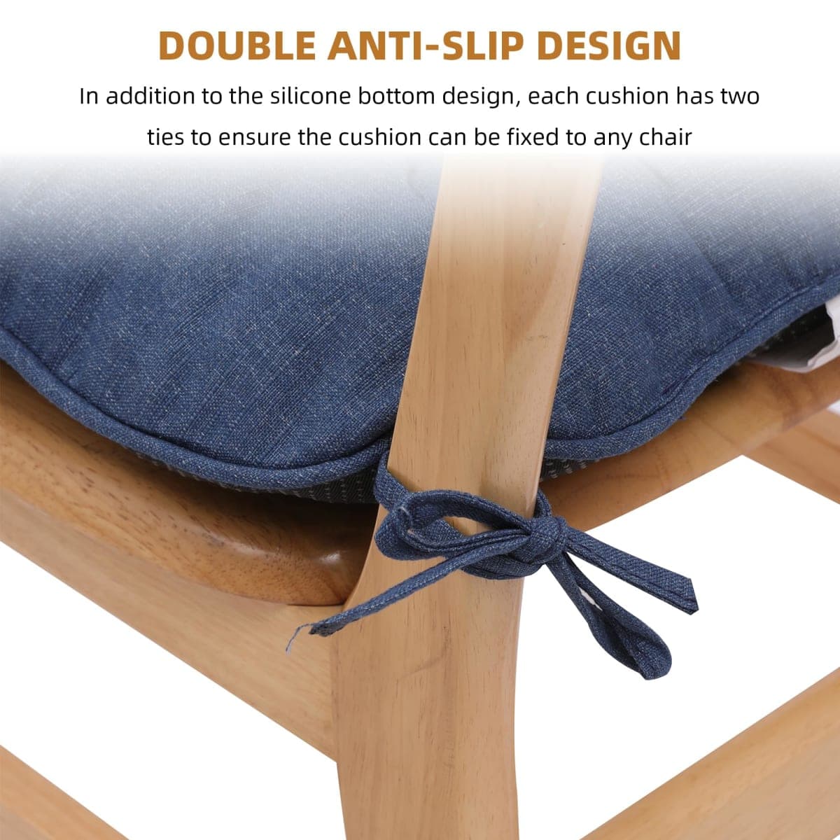 RACE LEAF Indoor Chair Cushions 2 Pack, Tufted Memory Foam Dining Room Chair Pads with Ties and Non-Slip Backing, Kitchen Seat Cushions 15.5" X 15.5" Navy thumbnail 3