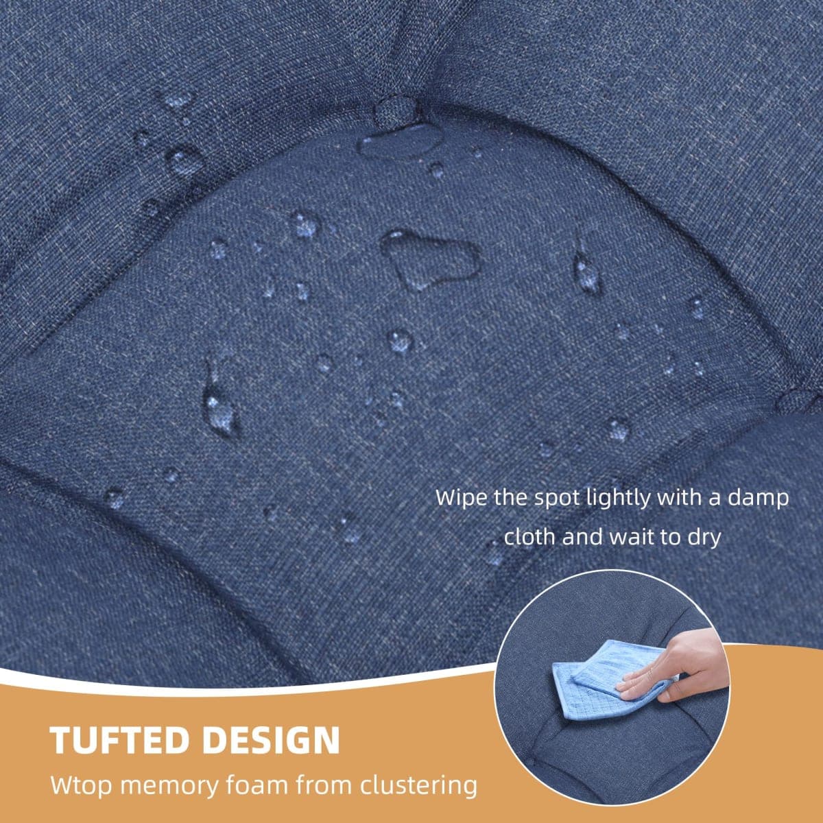 RACE LEAF Indoor Chair Cushions 2 Pack, Tufted Memory Foam Dining Room Chair Pads with Ties and Non-Slip Backing, Kitchen Seat Cushions 15.5" X 15.5" Navy thumbnail 5