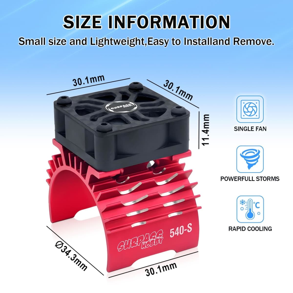 Surpass Hobby RC Cooling Fan, 28000RPM Alluminum Motor Fan with Heatsink for RC Car 1/8 1/10 Scale 540 550 3650 3660 3670 Motor (Single Red) thumbnail 3