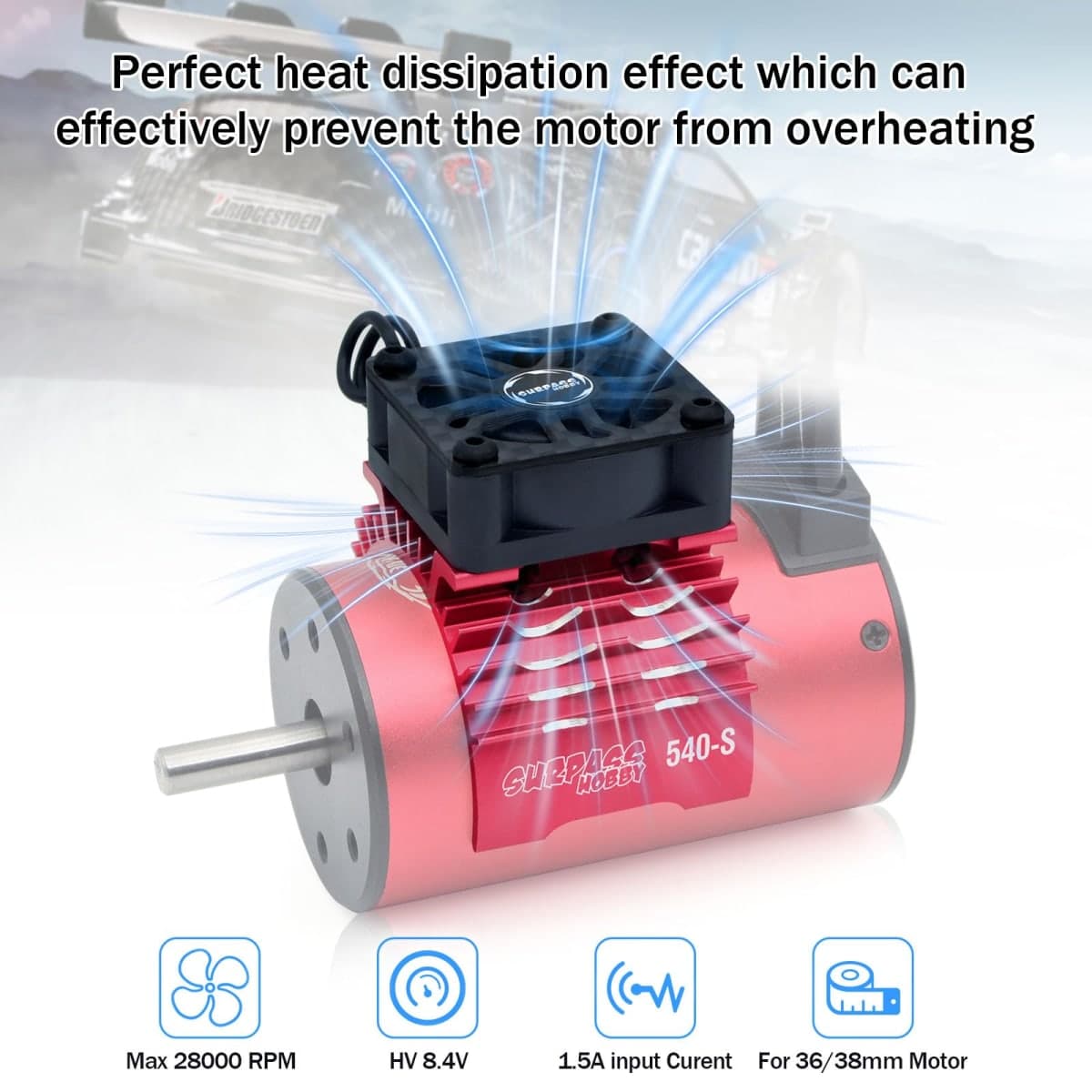 Surpass Hobby RC Cooling Fan, 28000RPM Alluminum Motor Fan with Heatsink for RC Car 1/8 1/10 Scale 540 550 3650 3660 3670 Motor (Single Red) thumbnail 4
