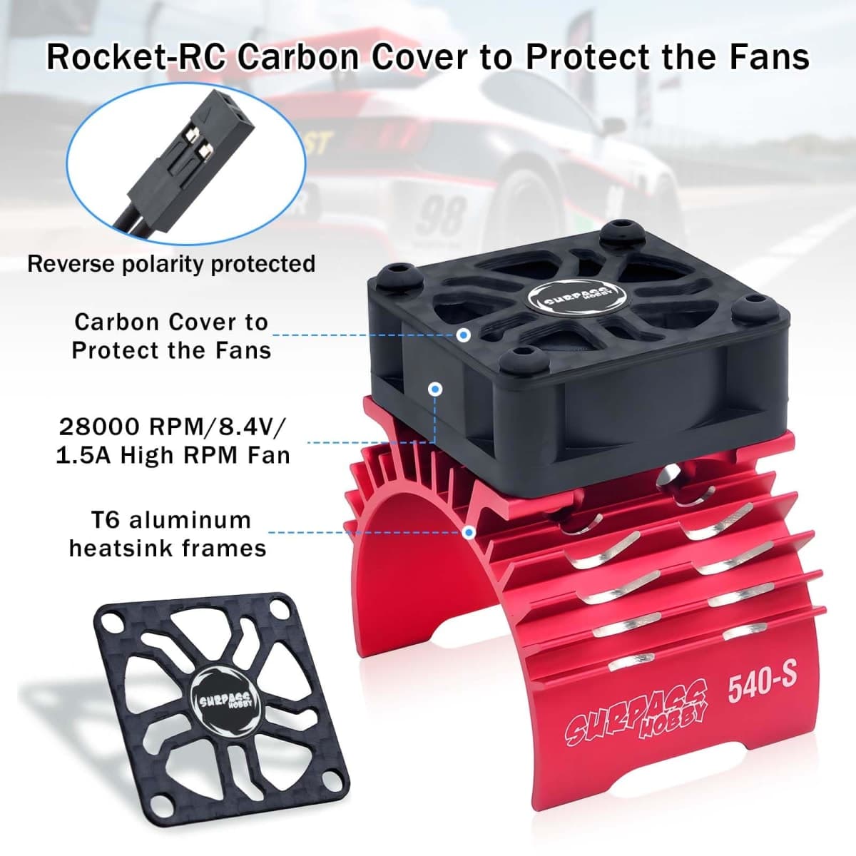 Surpass Hobby RC Cooling Fan, 28000RPM Alluminum Motor Fan with Heatsink for RC Car 1/8 1/10 Scale 540 550 3650 3660 3670 Motor (Single Red) thumbnail 5