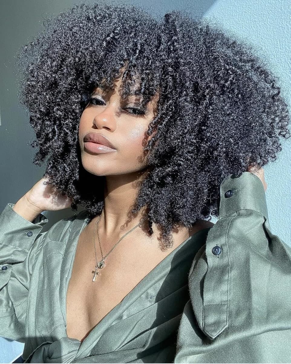 onyxrose Curly Afro Wig with Bangs Kinky Curly Wigs for Black Women Synthetic Wig with Bangs for Black Women for Daily Party（Ombre Purple） thumbnail 2