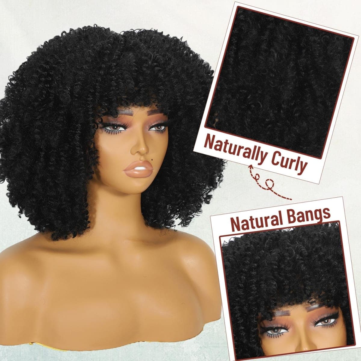 onyxrose Curly Afro Wig with Bangs Kinky Curly Wigs for Black Women Synthetic Wig with Bangs for Black Women for Daily Party（Ombre Purple） thumbnail 4