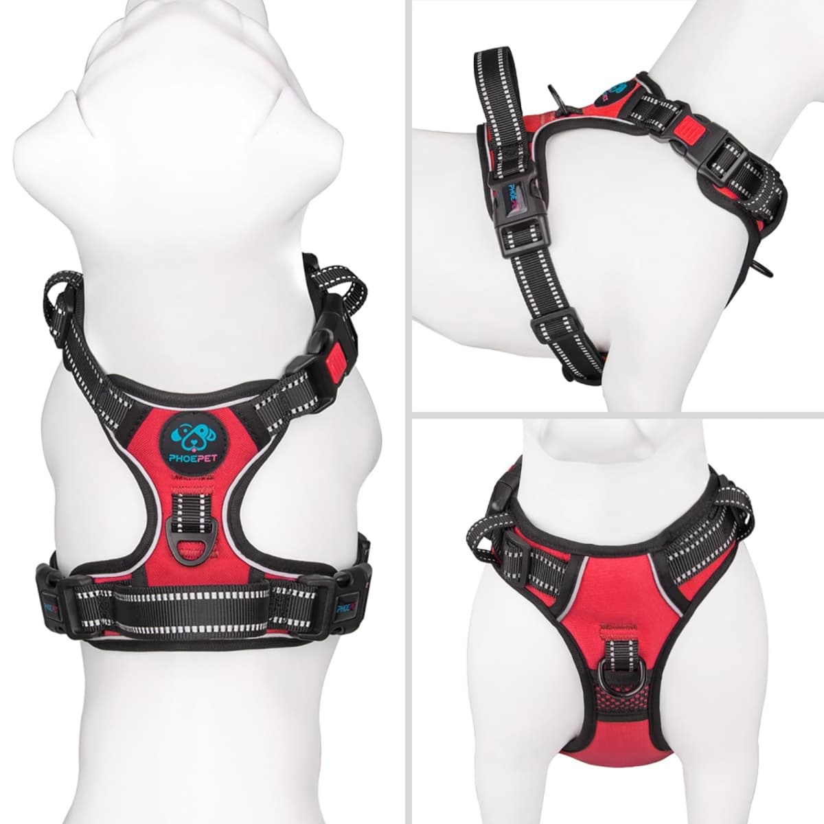 PHOEPET No Pull Dog Harnesses for Small Dogs Reflective Adjustable Front Clip Vest with Handle 2 Metal Rings 3 Buckles [Easy to Put on & Take Off](S, Red) thumbnail 2
