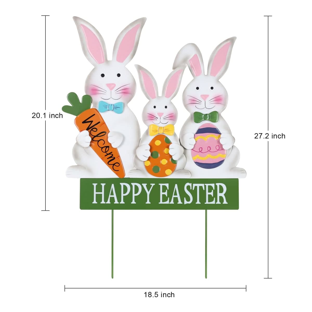 YEAHOME 3 Metal Bunny Decorative Easter Garden Stakes, Metallic, Outdoor, Happy Easter Yard Sign, Spring Decorations thumbnail 4