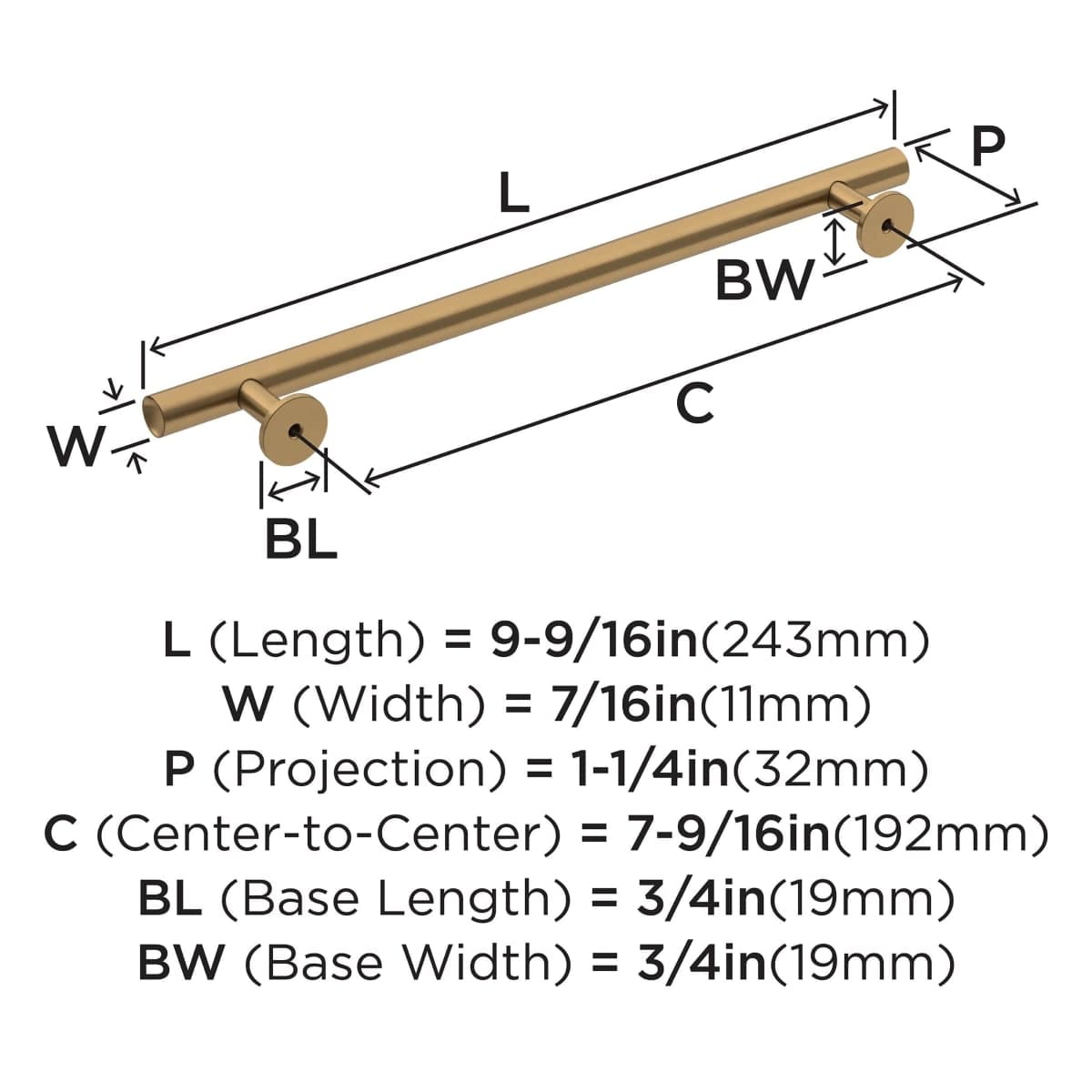 Amerock | Cabinet Pull | Champagne Bronze | 7-9/16 inch (192 mm) Center-to-Center | Radius | 1 Pack | Drawer Pull | Cabinet Handle | Cabinet Hardware thumbnail 4